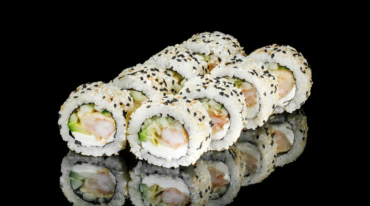 Страва Філадельфія з креветкою в кунжуті меню EatSushi в Борисполі Філадельфія з креветкою в кунжуті меню EatSushi в Борисполі