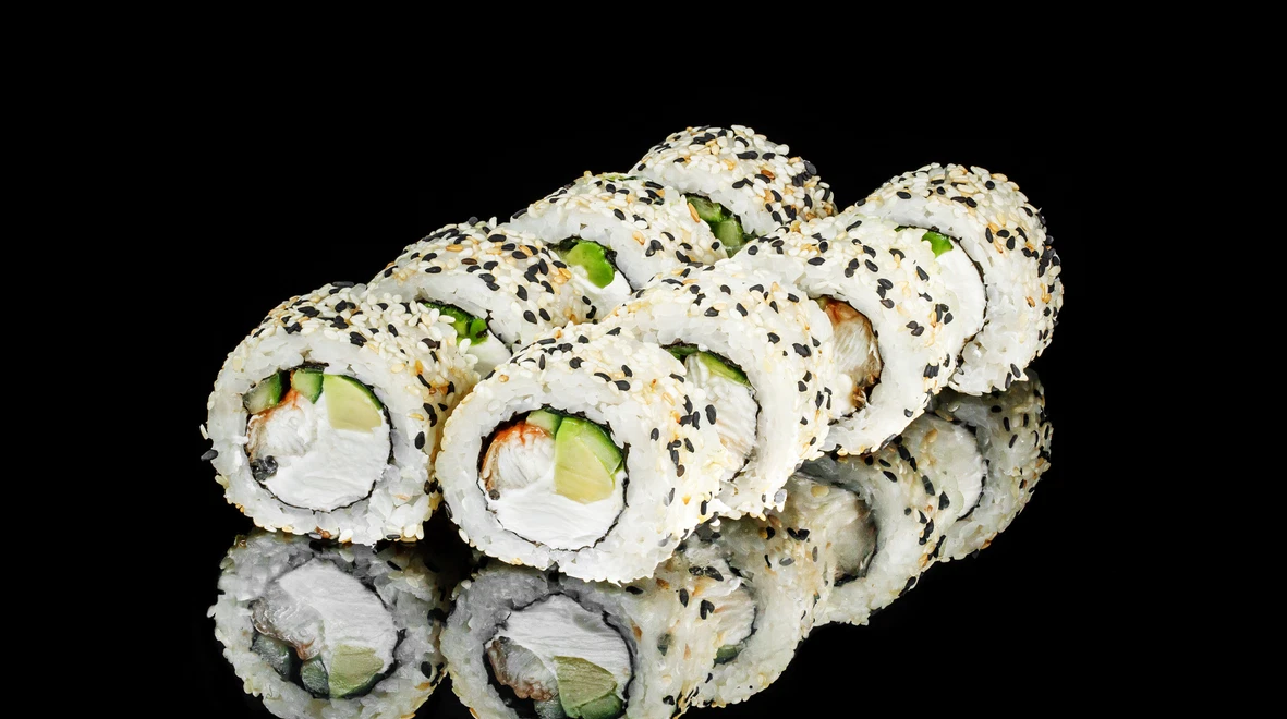 Страва Філадельфія з вугрем в кунжуті меню EatSushi в Хмельницькому Філадельфія з вугрем в кунжуті меню EatSushi в Хмельницькому