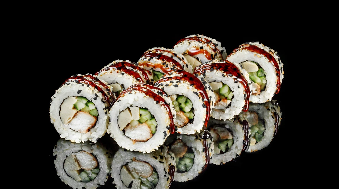 Страва Каліфорнія з вугрем в кунжуті меню EatSushi в Черкасах Каліфорнія з вугрем в кунжуті меню EatSushi в Черкасах