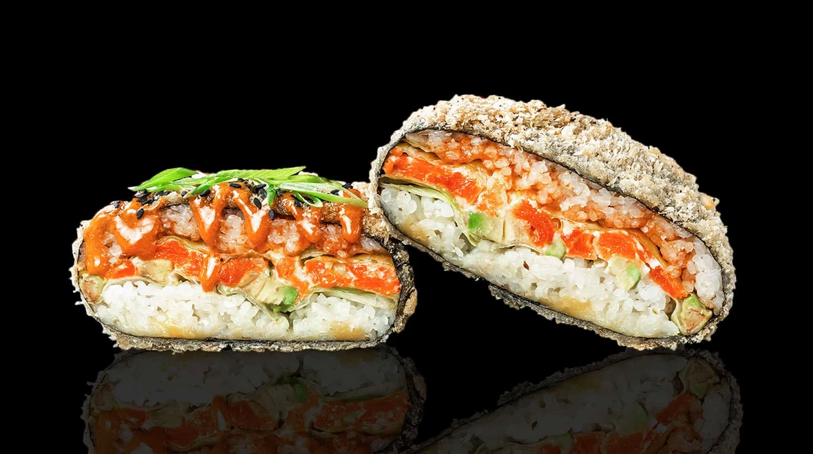 Страва Суші бургер з лососем (гострий) меню EatSushi в Броварах Суші бургер з лососем (гострий) меню EatSushi в Броварах